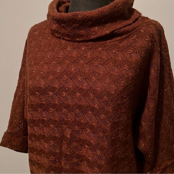 Burnt Orange and Gold Cowl Neck Lightweight Sweater - Picture 1 of 12